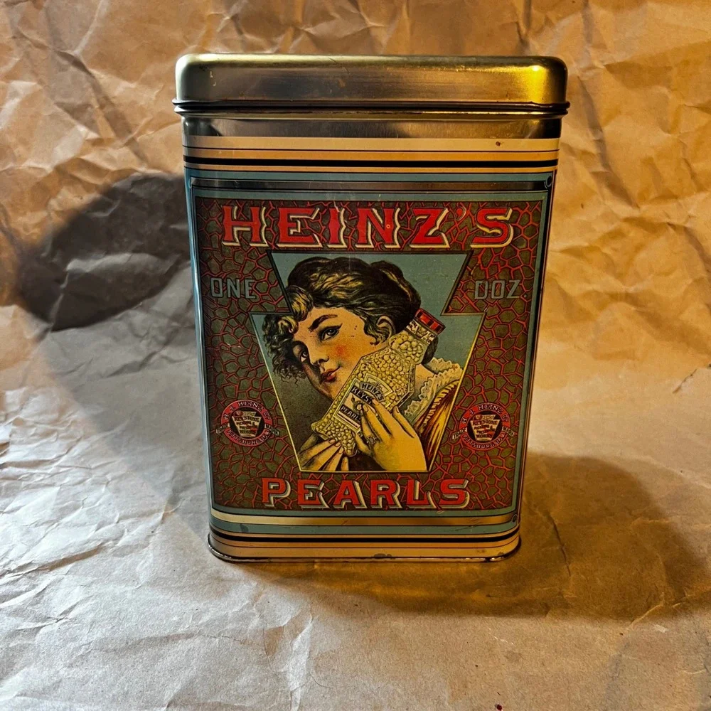 Heinz Tin Teal Orange Vintage Style Cheinco Pearls Advertising Container